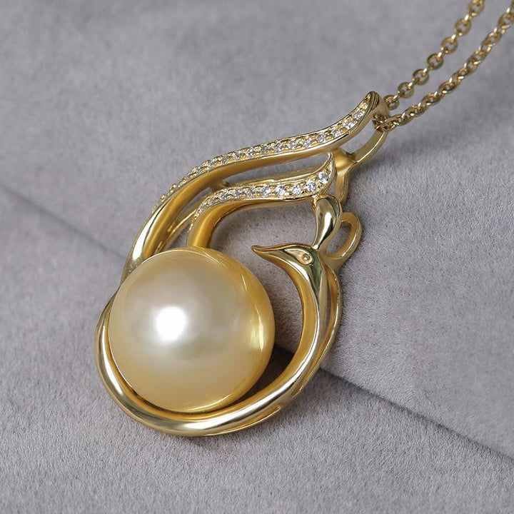 11-12mm 925 Silver Saltwater Gold Pearl Pendant - Super Amazing Store