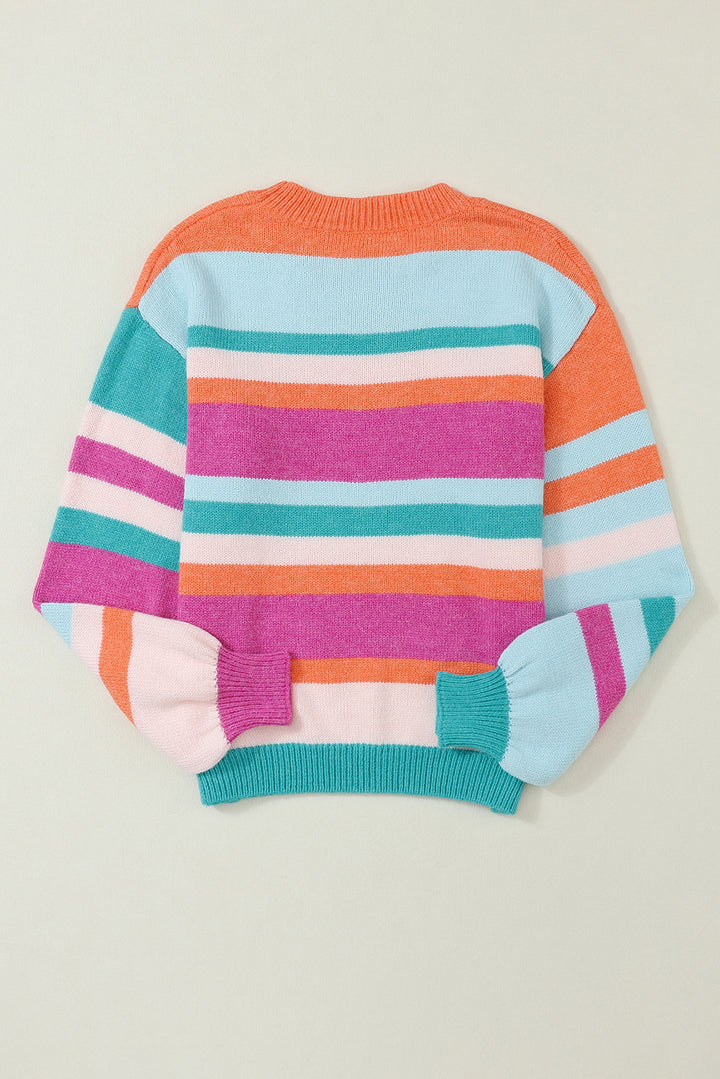 Striped Round Neck Drop Shoulder Sweater Trendsi