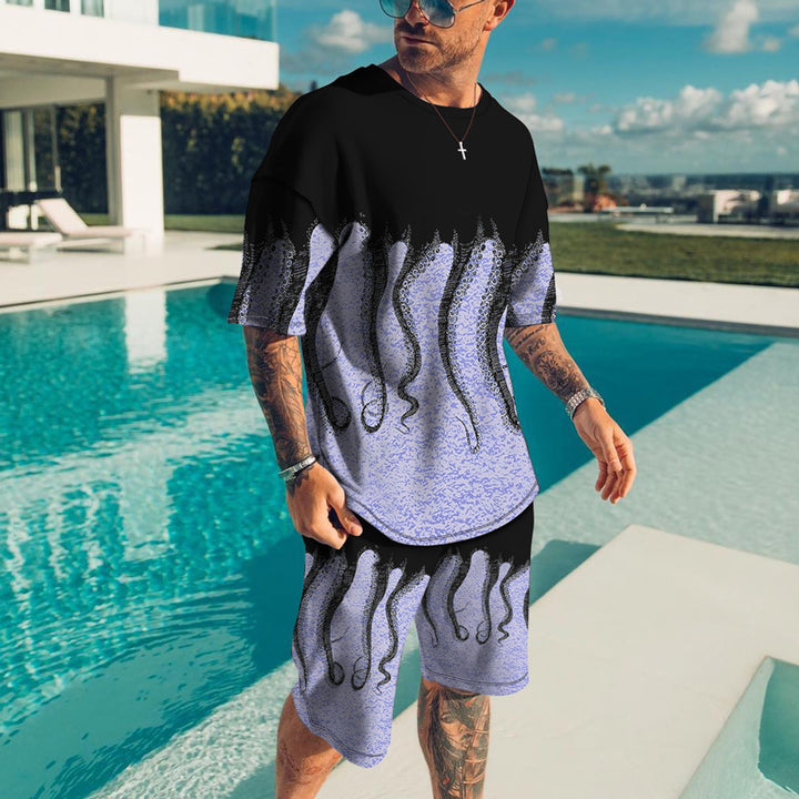 Fish Feet 3D Short Sleeve Digital Printed T-shirt Suit Casual Q2