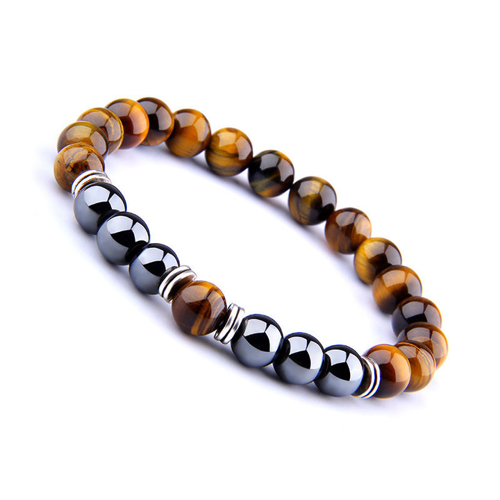 Explosion Style Yellow Tiger Eye Bracelet Fashion Simple Obsidian Alloy Separator Elastic Bracelet Q2