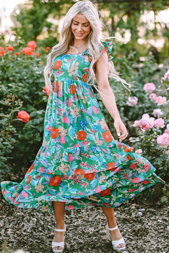 Tiered Ruffled Printed Sleeveless Dress Trendsi