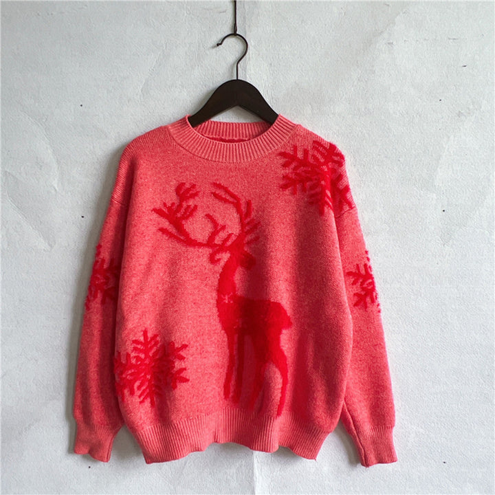 Reindeer and Snowflake Pattern Sweater Trendsi