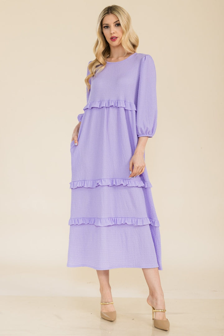 Celeste Full Size Tiered-Ruffle Midi Dress Trendsi