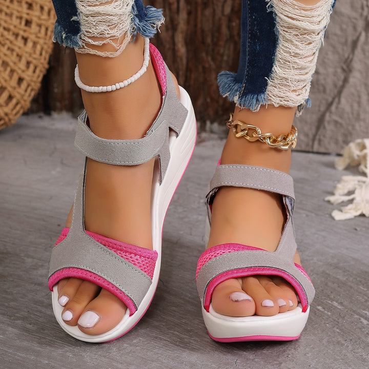 Velcro-design Sports Sandals Summer Color-blocked Wedges Breathable Mesh Shoes Q2