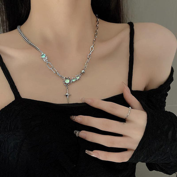 Asterism Moonstone Stitching Cross Clavicle Chain - Super Amazing Store