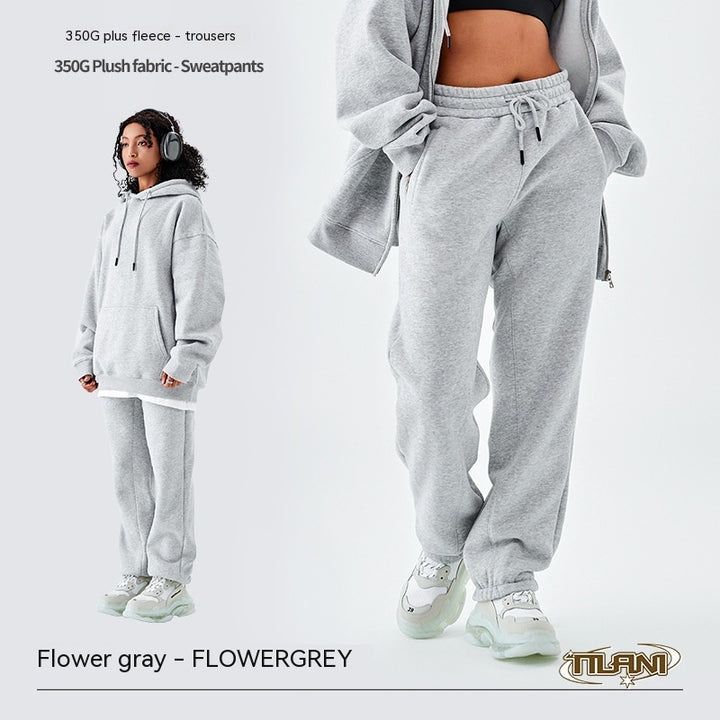 Fleece-lined Thick Loose Solid Color Sweatpants - Super Amazing Store