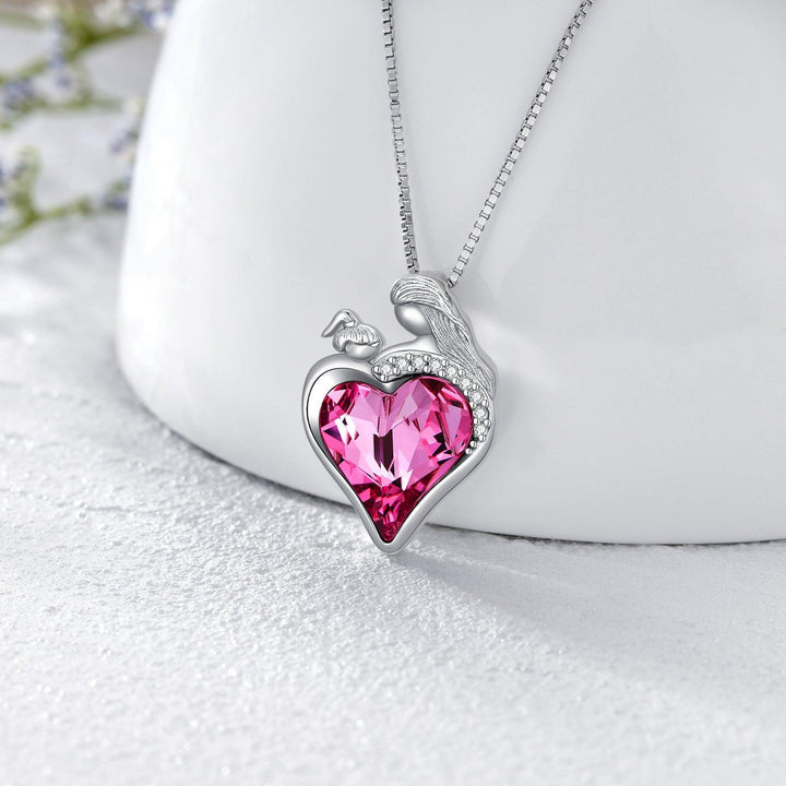 Mother Daughter Necklace 925 Sterling Silver Mother and Child Love Heart Crystal Pendant Necklace - Super Amazing Store