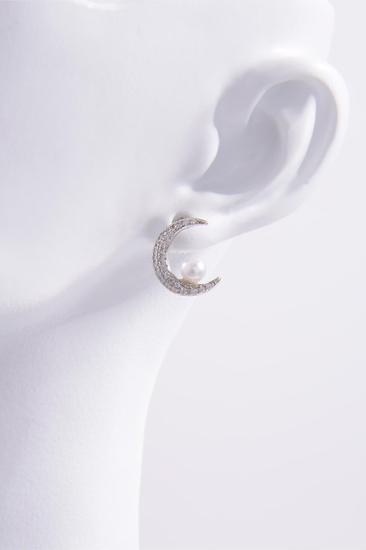 925 Sterling Silver Zircon Moon Shape Earrings Trendsi