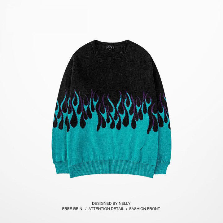 Printed Flame Loose Knit Sweater Men - Super Amazing Store