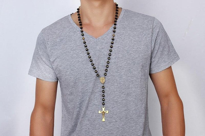 8MM Stainless Steel Silicone Cross Necklace Gold - Super Amazing Store