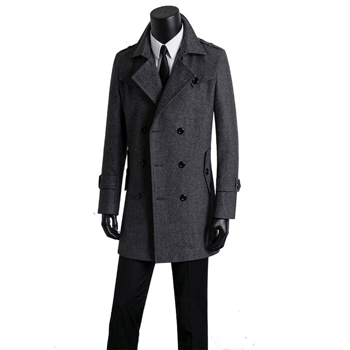 Tweed Coat Men's Trench Coat Medium Length Korean Version Q2