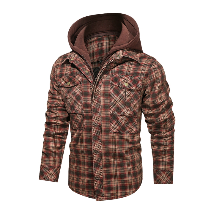 Men's Long-sleeved Plaid Jacket Regular Fit Fleece Detachable Hoodies Jackets - Super Amazing Store