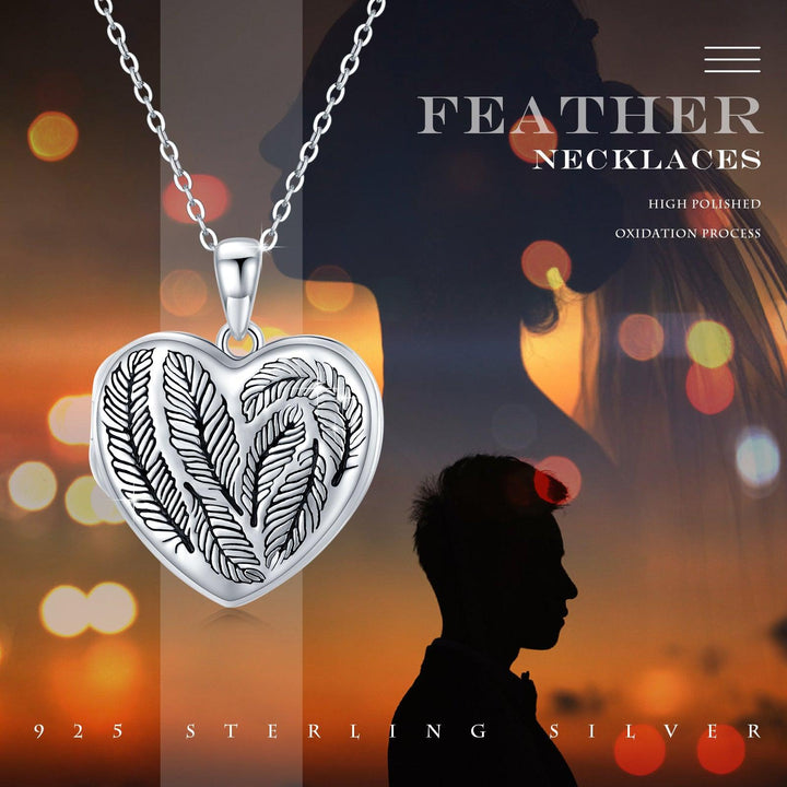 Heart Shaped Locket Necklace That Holds Pictures Photo Keep Someone Near to You "My Heart Belongs to You" Heart Feather Pendant Necklace - Super Amazing Store