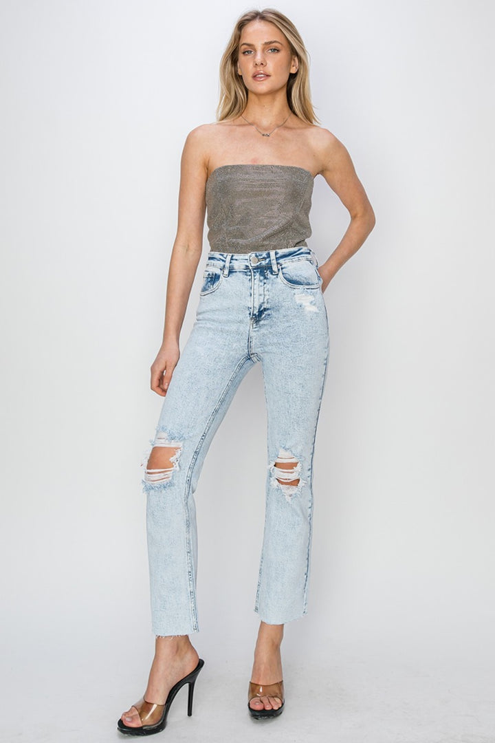 RISEN High Rise Distressed Ankle Jeans Trendsi