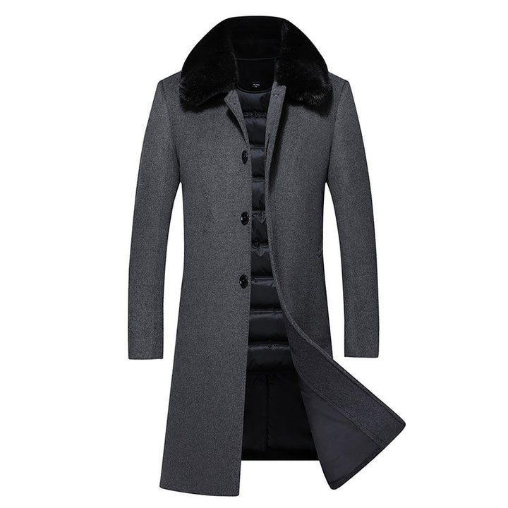 Middle-aged And Elderly Men's Long Down Jacket Woolen Coat Q2