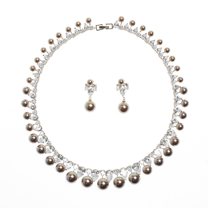 Pearl Zircon Earrings Necklace Set Dinner Jewelry - Super Amazing Store