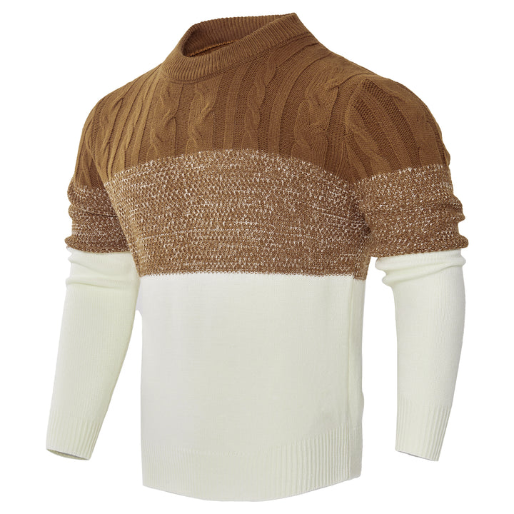 Men's Casual Color Block Long Sleeve Cable Knit Pullover Sweater - Super Amazing Store