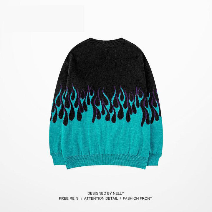 Printed Flame Loose Knit Sweater Men - Super Amazing Store