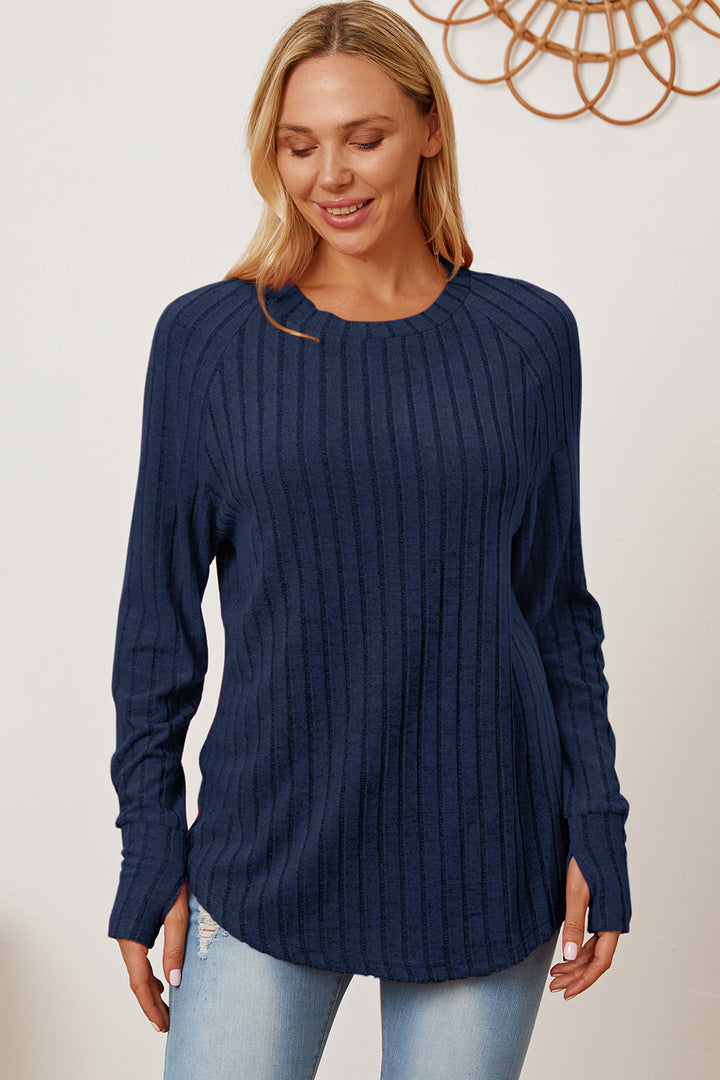 Basic Bae Full Size Ribbed Thumbhole Sleeve T-Shirt Trendsi