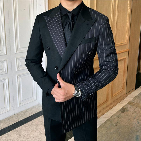 British Striped Double Breasted Suit Men - Super Amazing Store