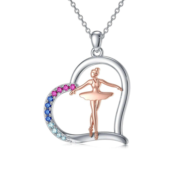 925 Sterling Silver Heart Ballet Dancer Necklace Dance Necklaces Jewelry Gift for Women Dance Lovers - Super Amazing Store