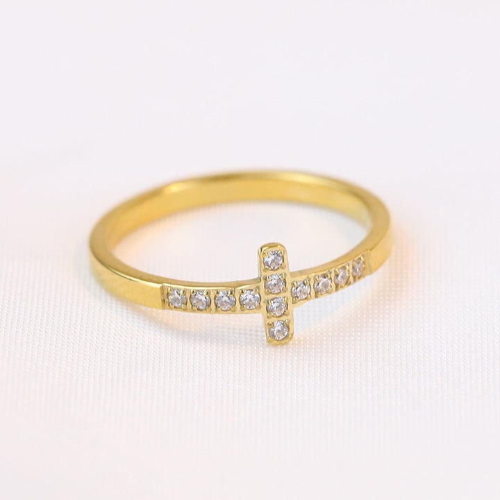 Simple Style Diamond 304 Titanium Steel Cross Ring Female Temperament Wild Vintage - Super Amazing Store