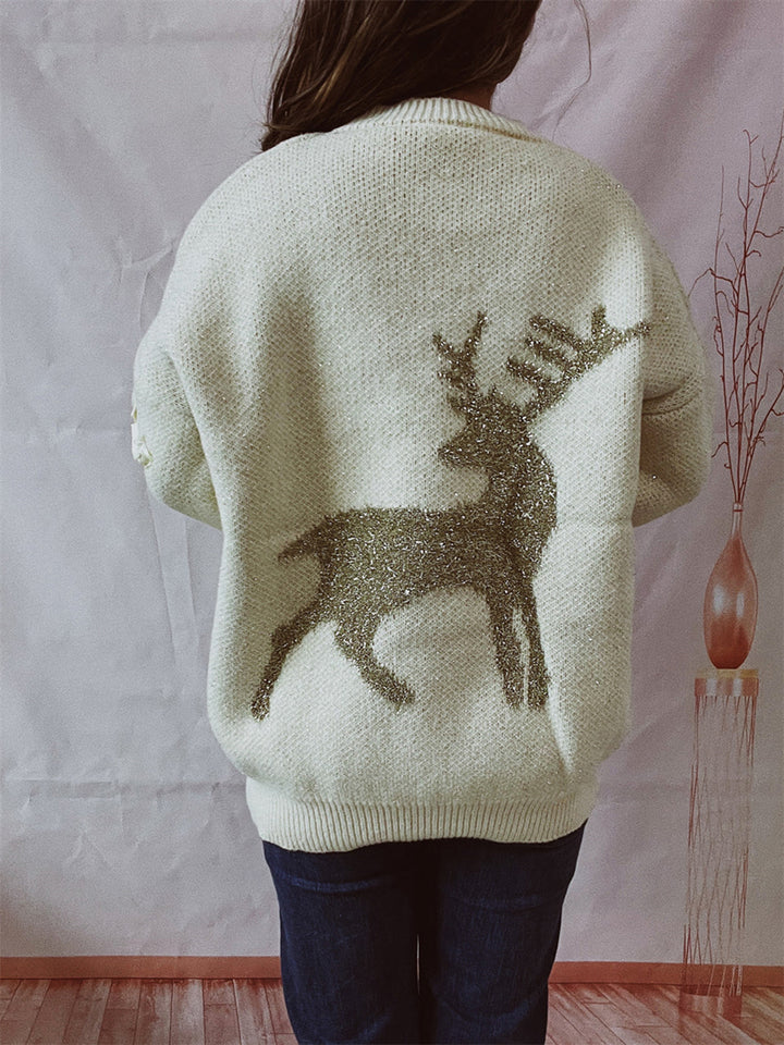 Reindeer Round Neck Long Sleeve Sweater Trendsi