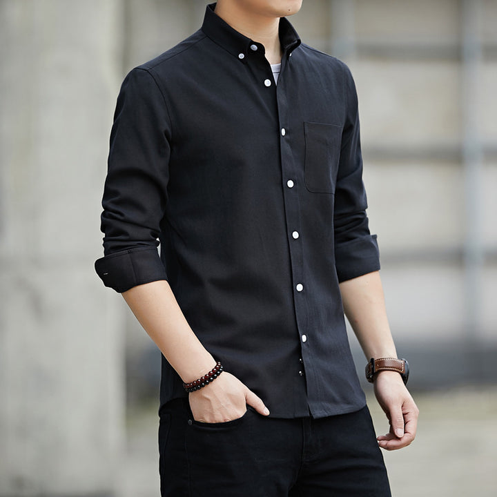 Slim Lapel Long Sleeve Shirt With Pockets Solid Color Casual Men's Clothing Q2