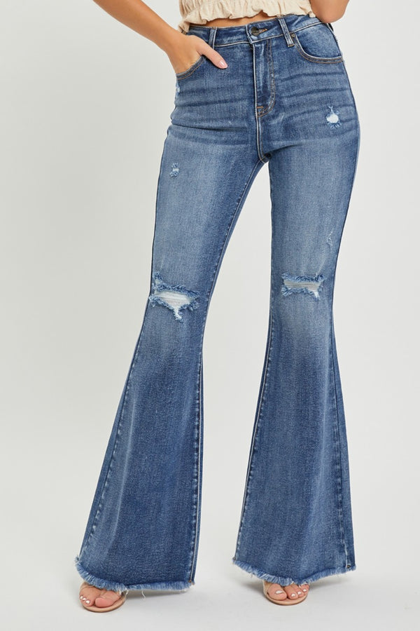 RISEN High Waist Distressed Fare Jeans Trendsi