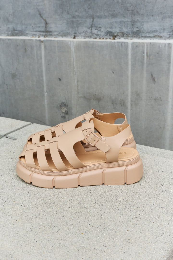 Qupid Platform Cage Stap Sandal in Tan Trendsi