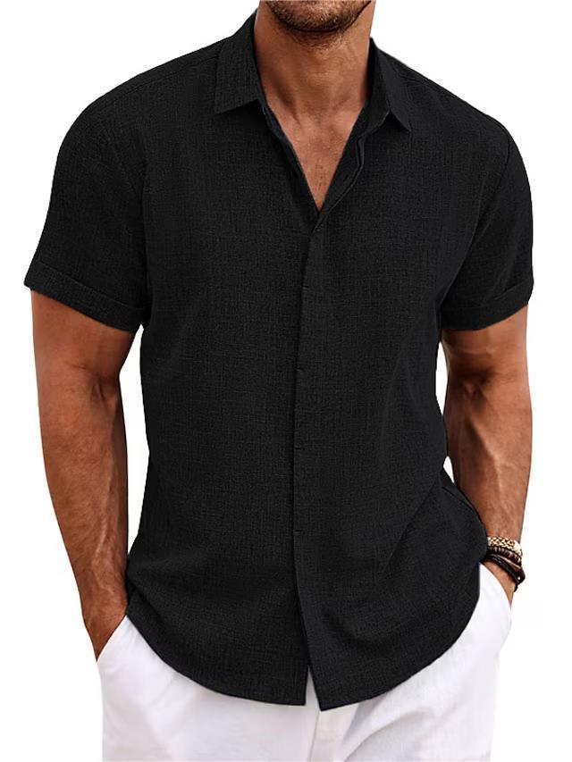 Men's Solid Color Loose Linen Short-sleeved T-shirt Q2