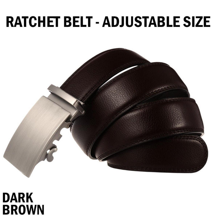 Microfiber Leather Mens Ratchet Belt Belts For Men Adjustable Automatic Buckle Dark Brown - Super Amazing Store