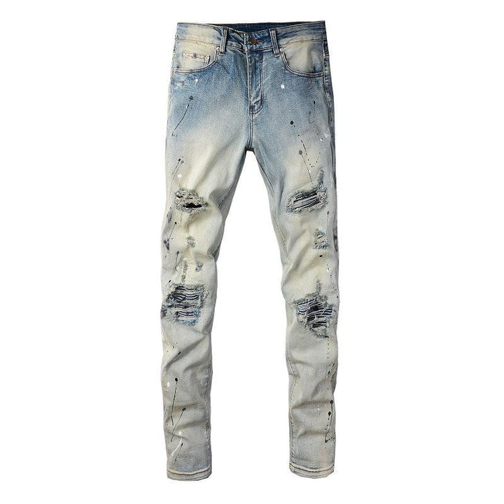 Light Colored Paint Splashing Ink Making Old Washed Jeans For Men - Super Amazing Store