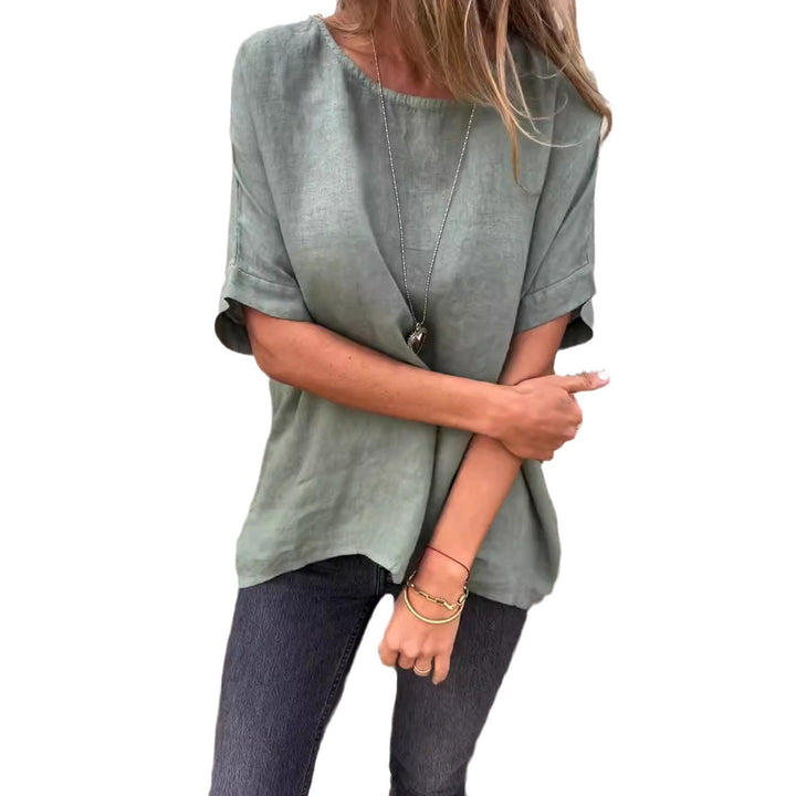 Women's Round Neck Long Sleeve Cotton And Linen Loose-fitting T-shirt Top-Super Amazing Store