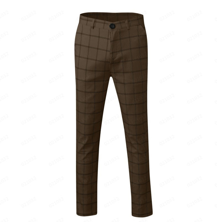 Spring And Autumn Slim Fit Men's Business Casual Pants Long Pants 3D Plaid Q2