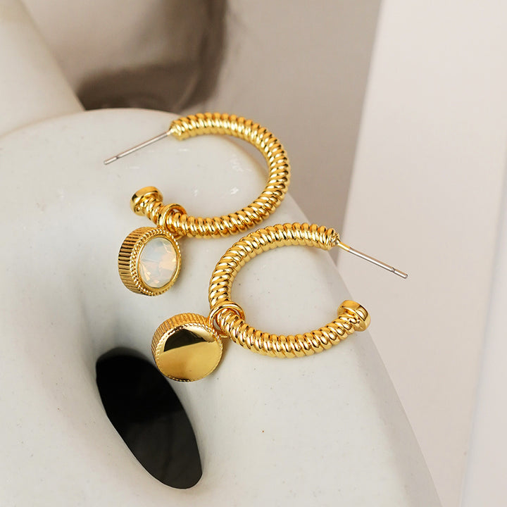 Rope Cat's Eye Stone C-Hoop Earrings Trendsi