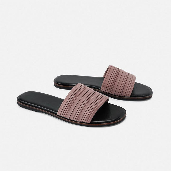 Summer Low-heeled Fold Surface Beach Sandals And Slippers Female Wild Simple Flip-flop Open-toed Flat Slippers Female Tide - Super Amazing Store