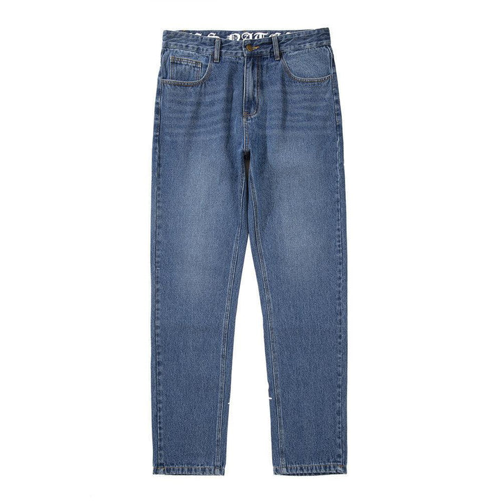 Letter Print Washed Jeans Men Ins Street Trend - Super Amazing Store