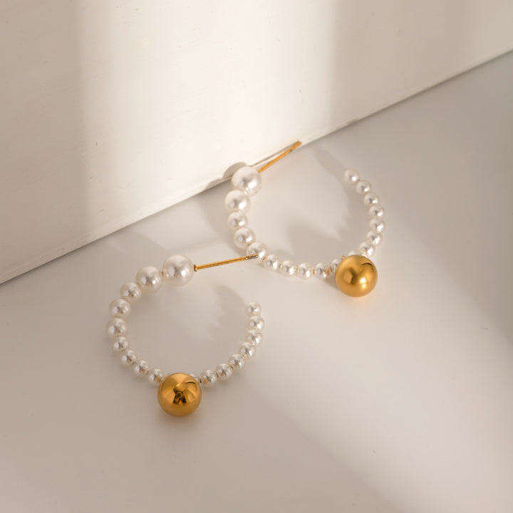 Stainless Steel Synthetic Pearl C-Hoop Earrings Trendsi