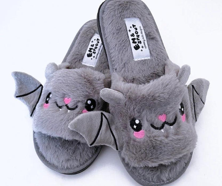 Cute Bat Slippers Halloween Shoes Winter Warm Home Slippers Women Men - Super Amazing Store