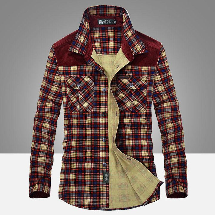 Shirt Men Military Plaid Dress 100 Cotton - Super Amazing Store