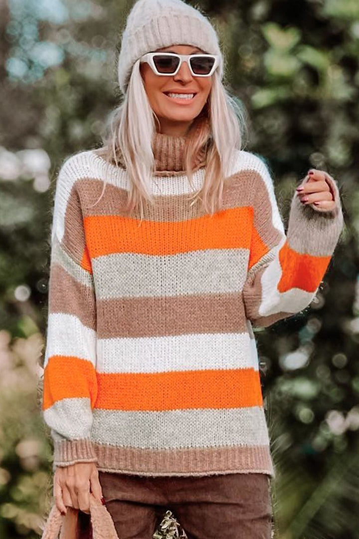 Color Block Drop Shoulder Turtleneck Sweater Trendsi