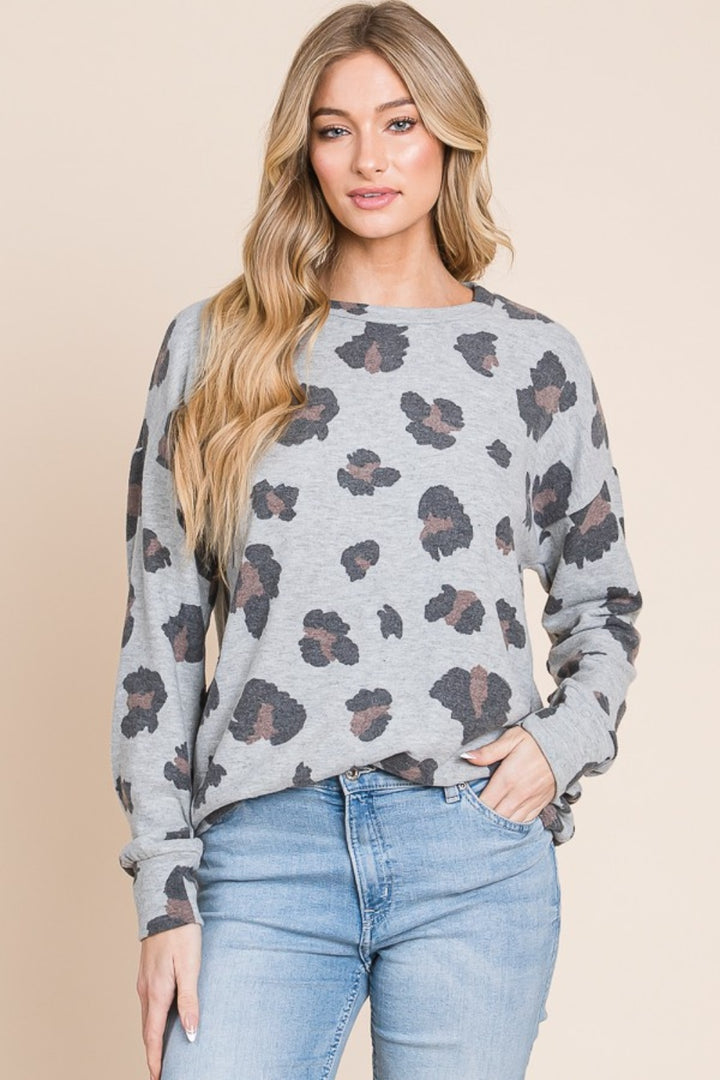 BOMBOM Leopard Drop Shoulder T-Shirt Trendsi