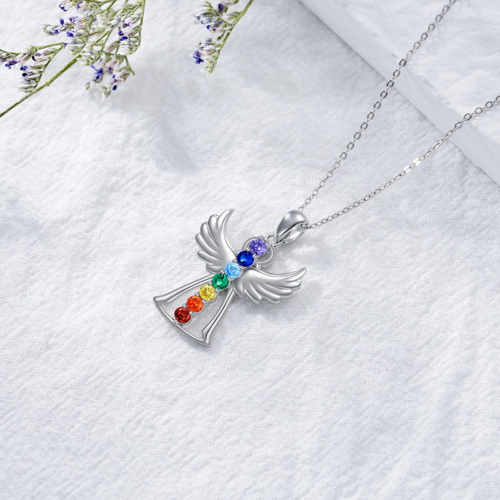 Guardian Angel Chakra Necklace 925 Sterling Silver Angel Wings Pendant Jewelry Gifts for Women - Super Amazing Store