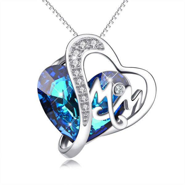 Mom Pendant Necklace Blue Heart Crystal Jewelry for Mom Grandma - Super Amazing Store