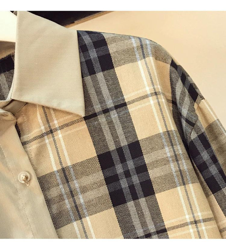 Women's New Patchwork Long Sleeve Plaid Shirt - Super Amazing Store