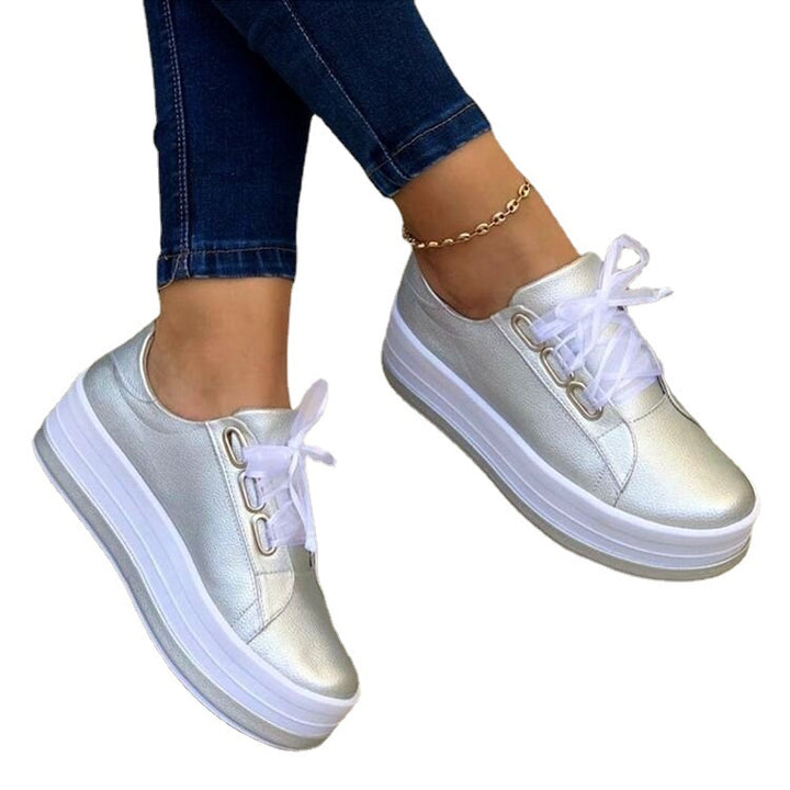 Fashion Flats Sneakers Women Ribbon Lace-up Platform Shoes Q2