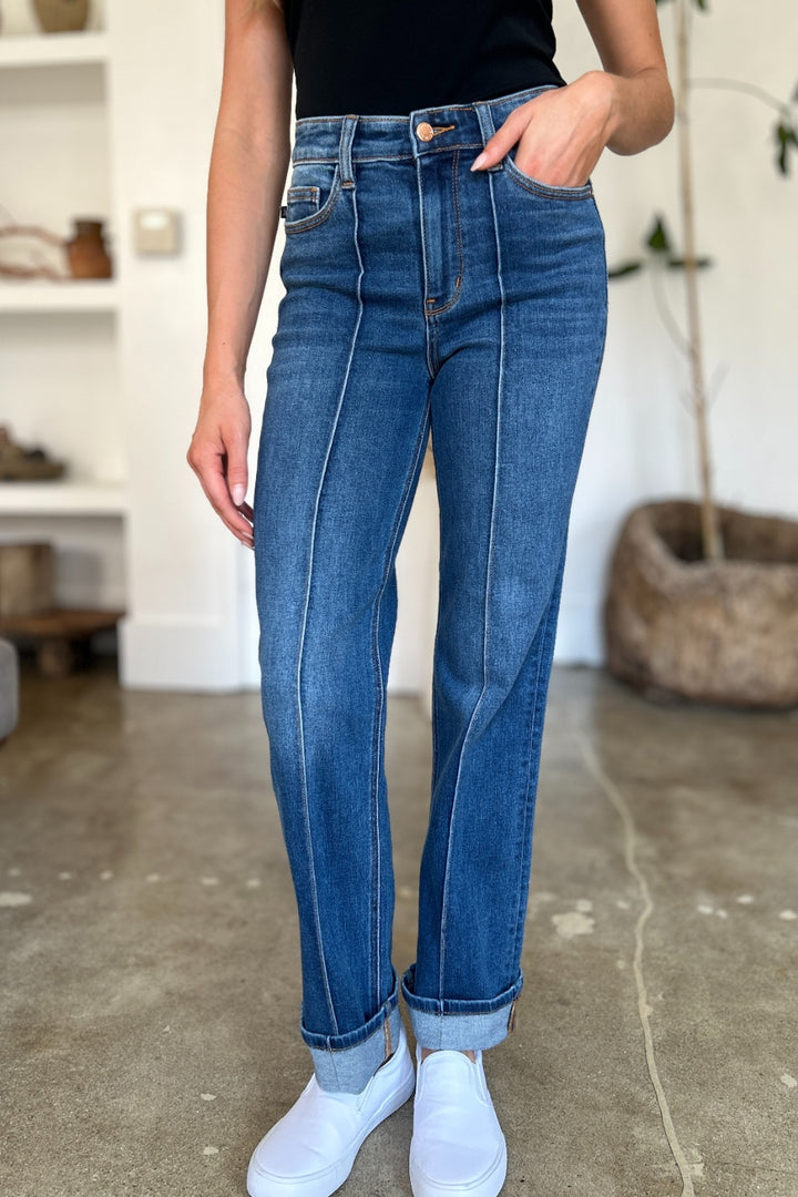 Judy Blue Full Size High Waist Front Seam Detail Straight Jeans Trendsi