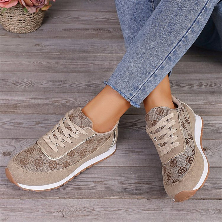 Flower Print Lace-up Casual Lightweight Breathable Sneakers Running Sports Shoes Women Flats Q2