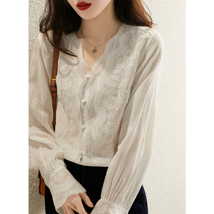 Fashion New V-neck Retro Cotton And Linen Inner And Outer Wear Shirt Women - Super Amazing Store